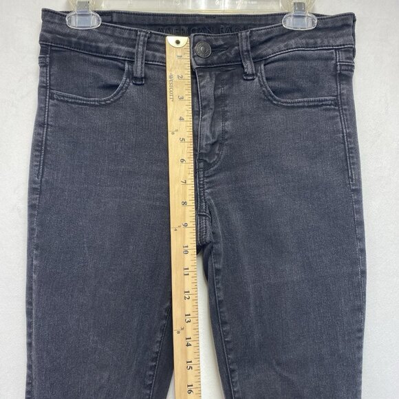 American Eagle Jegging Mid-Rise Ripped Skinny Jeans Women 6R Black Dark Wash - Picture 10 of 16